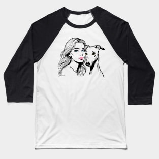 Greyhound and Lady Lineart Baseball T-Shirt